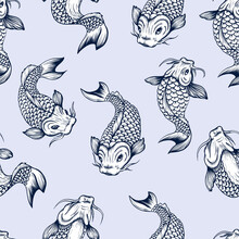 Seamless Pattern With Fish Koi. Japanese Vintage Print.
