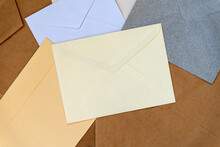 Set Of Colorful Envelopes Closeup. Top View