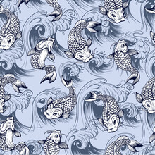 Seamless Pattern With Fish Koi. Japanese Vintage Print