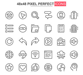 Leinwandbilder - User interface thin line icon set. Organization and management outline pictograms for website and mobile application. User menu simple UI, UX vector icons. 48x48 pixel perfect pictogram pack.