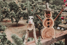 Rustic Eco Reusable Wooden Christmas Decor Reindeer,snowman And Christmas Tree, Sustainable Festive Concept