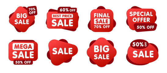 Set of Sale badges. Sale quality tags and labels. Template banner shopping badges. Special offer, sale, discount, shop, black friday. Vector illustration.