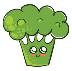 Wall Mural - Cute broccoli, illustration, vector on white background