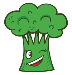 Wall Mural - Winking broccoli, illustration, vector on white background