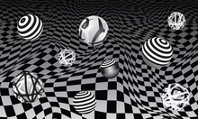 Set Of Decorative Spheres On A Black And White Background