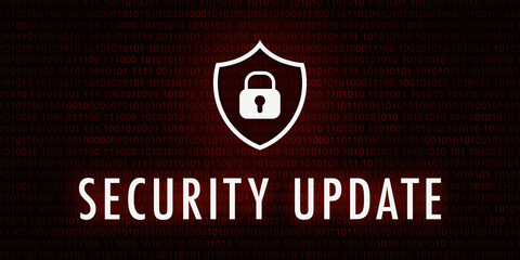 Banner Security Update - Shield icon on background with binary code.