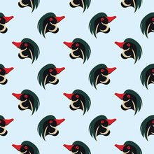 Duck Face, Seamless Pattern On Blue Background.