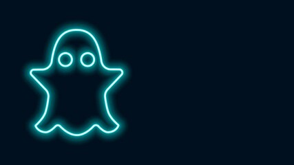 Sticker - Glowing neon line Ghost icon isolated on black background. 4K Video motion graphic animation