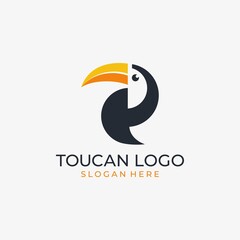 Canvas Print - toucan tropical bird logo icon vector template in colorful flat line outline style illustration
