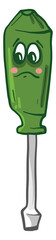 Sticker - Sad green screwdriver, illustration, vector on white background