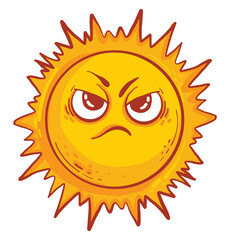 Wall Mural - Angry sun, illustration, vector on white background.