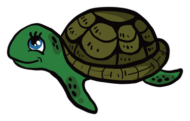 Poster - Happy turtle, illustration, vector on white background.