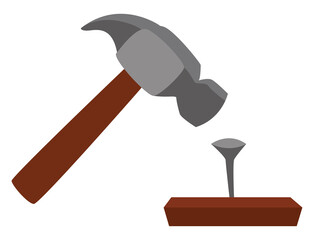 Wall Mural - Hammer and nail, illustration, vector on white background.