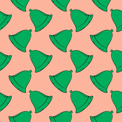 Sticker - Green bells,seamless pattern on dark pink background.