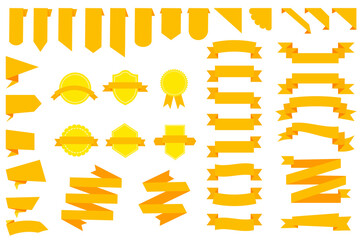 yellow banner ribbons and stripes. vector group of flat icons and label. yellow stickers for the win