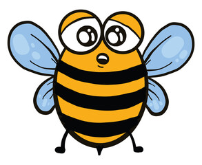 Sticker - Scared fat little bee, illustration, vector on white background.