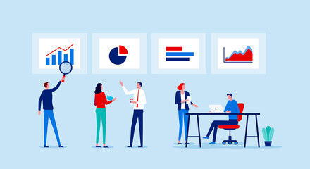 Aufkleber - Business financial and investment team meeting for business planning and analytics monitor chart and graph report concept
