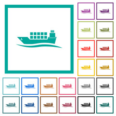 Wall Mural - Freighter with wave flat color icons with quadrant frames