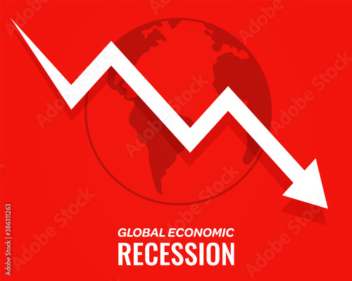 Cuadros en Lienzo global economic recession downfall arrow red background
