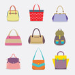 Flat Design Women Bags Set Vector Illustration.