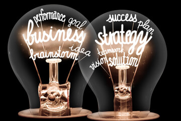 Wall Mural - Light Bulbs with Business Strategy Concept