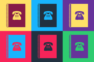 Wall Mural - Pop art Phone book icon isolated on color background. Address book. Telephone directory. Vector.