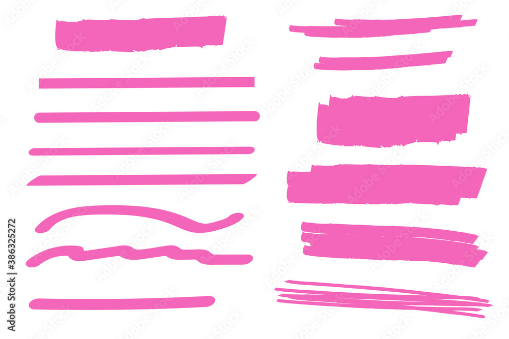 Pink Like Scratch Line Pink brush marker lines. Stroke highlighted stripes. Vector ...