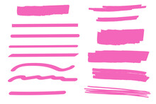 Pink Brush Marker Lines. Stroke Highlighted Stripes. Vector Illustration. Stock Image.