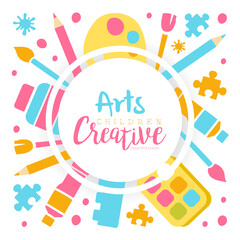 Poster - Arts Creative Banner Template, Kids Education, Art, Craft, Creativity Class, School Design Cartoon Vector Illustration