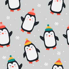 Wall Mural - Childish seamless pattern with cute penguin. Creative texture for fabric and textile