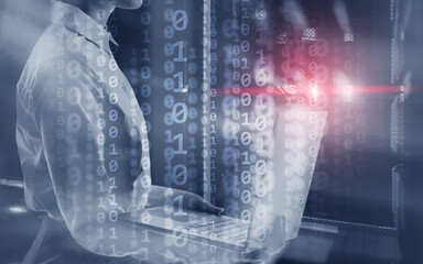 Wall Mural - futuristic background matrix mixed media binary code concept.