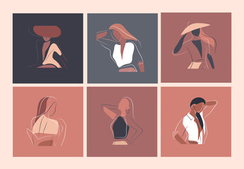 Wall Mural - feminine concept design template and illustration. woman in minimal linear style fashion illustratio