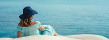 Banner Young Woman With Hat On The White Rocks On The Beach Sicily