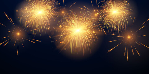 Wall Mural - firework and christmas themed Celebration party 2021 Happy New Year Gold background design.