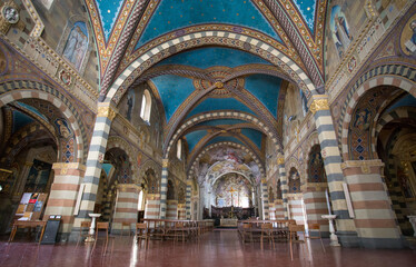 Sticker - The inner of St. Colombano Abbey in Bobbio, Piacenza province, Emilia-Romagna. Italy