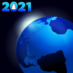 Wall Mural - New Year 2021 black background with Planet Earth