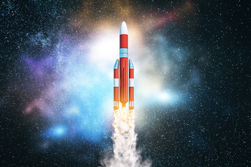 Wall Mural - flying rocket on space.