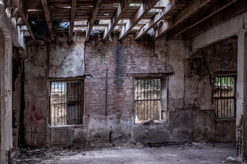 Bangkok, Thailand - Feb 2, 2020 : Abandoned buildings : Within the old customs house Or Old bang rak fire station. One of more than 120 years old architecture. Old buildings.