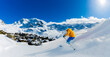 © Gorilla - Ski in winter season, mountains and ski touring man on the top in sunny day in France, Alps above the clouds.