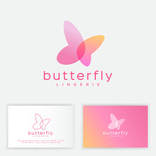 Butterfly Logo Consist Of Transparent Elements. Emblem Can Use For Jewelry, Beauty Or Spa Salon, Lingerie And Nail Care. Business Card.