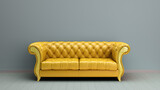 Fototapeta  - simple room interior render yellow color presentation with white leather sofa  3d render image