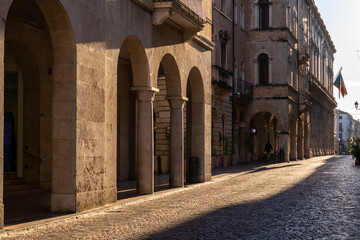 Wall Mural - empty street in the historic City Center of Vicenza, Italy at Sunset