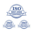 © Dmitry Kovalchuk - ISO 9001 certified thin line stamp in 3 versions - year 2000, 2008 and 2015 - quality management system international standard emblem - isolated vector sign