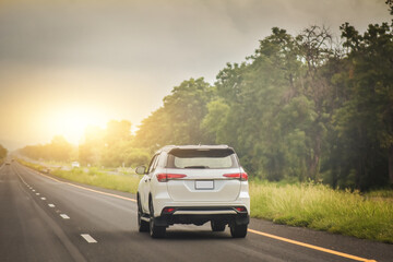 Wall Mural - Car driving on road travel on road trip and safety on road