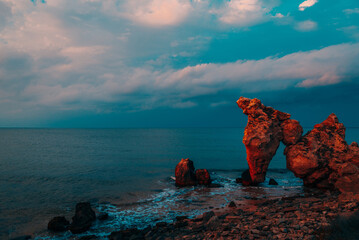 Wall Mural - Rocky coastline and sandy beach