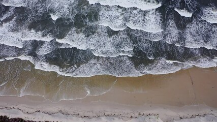 Canvas Print - 4k drone footage of Baltic Sea waves on the Vistula Spit in Skowronki village, Poland