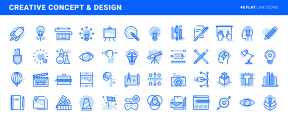 Wall Mural - Set of flat line icons of creative concept and design. Vector concepts for website and app design and development.