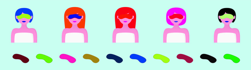 Woman in sleep mask cartoon icon design template with various models. vector illustration isolated on blue background