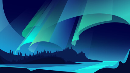 illustration of aurora borealis. natural light show.