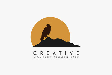 Falcon Eagle in peak logo design vector illustration. Falcon in peak icon. Usable for Business and Animal wildlife Logos, Isolated on white background